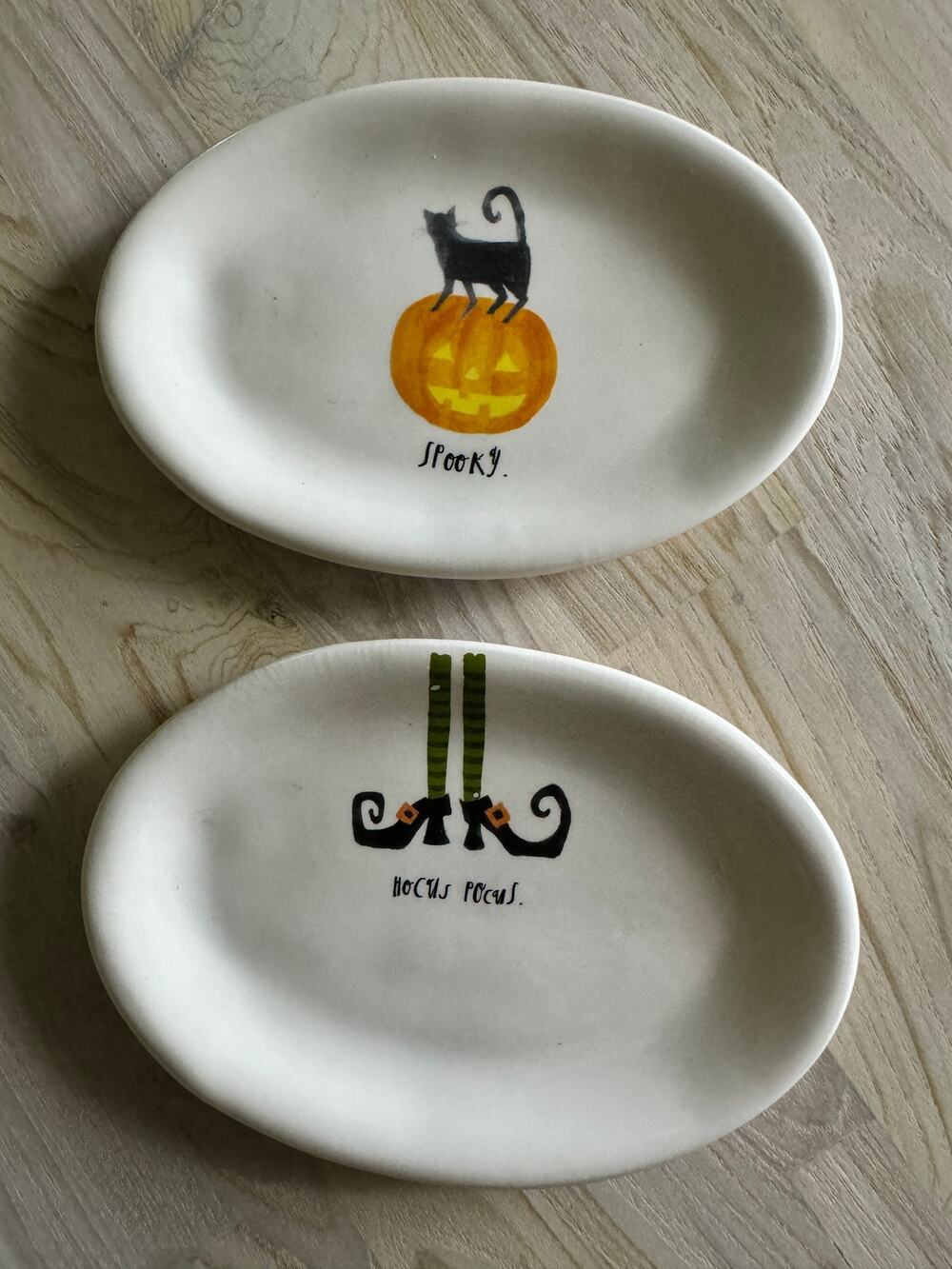 Set of 2 Rae Dunn Artisian Collection Hocus Pocus / Spooky Oval Plate Halloween